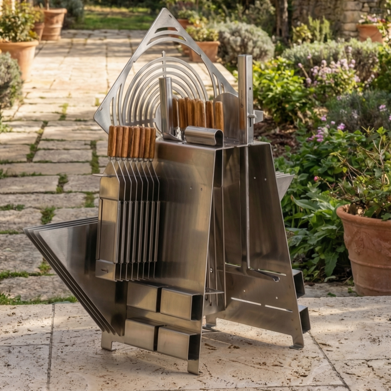 Make_the_corners_of_the_grill_plates_at_the_back_s_delpmaspu Square Theiss Zubehörhalter mit Zubehör aus edelstahl. Robust und langlebig. AI Bild